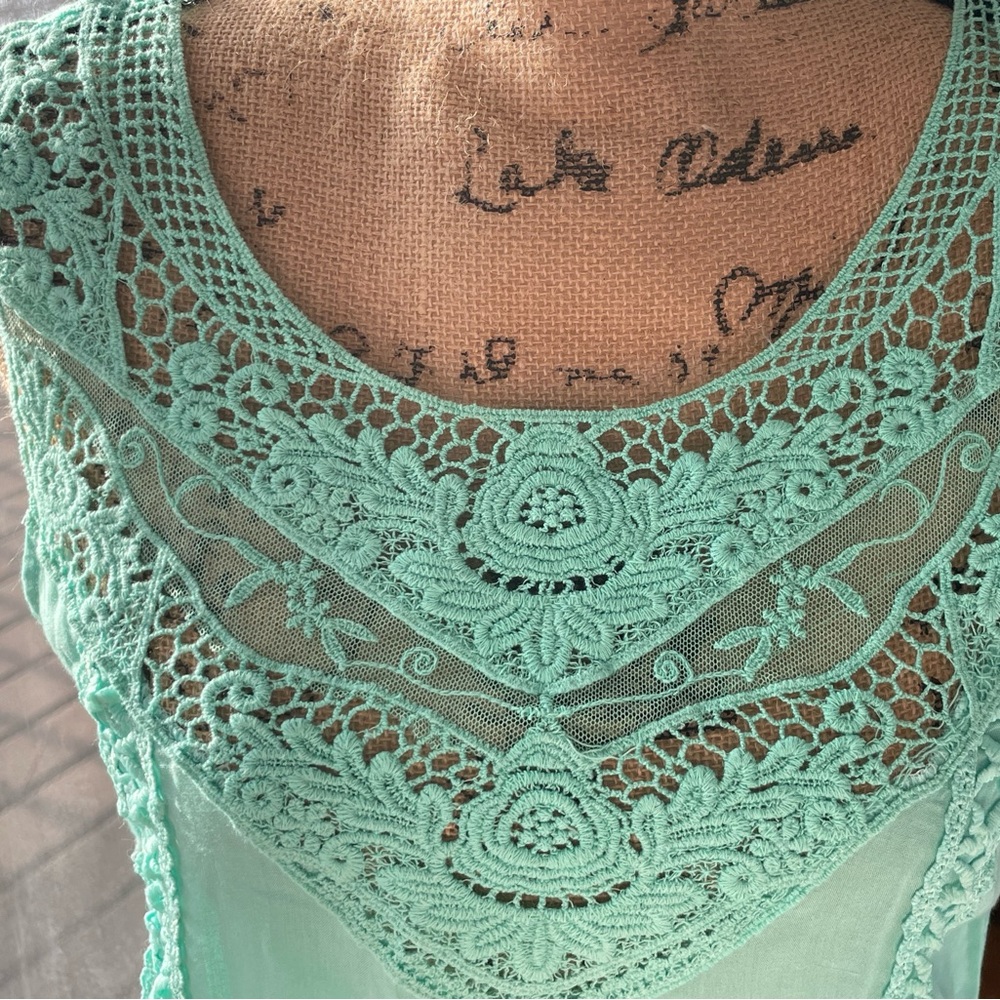 NWOT Forgotten Grace Crochet Laced Teal Blouse - Picture 2 of 8